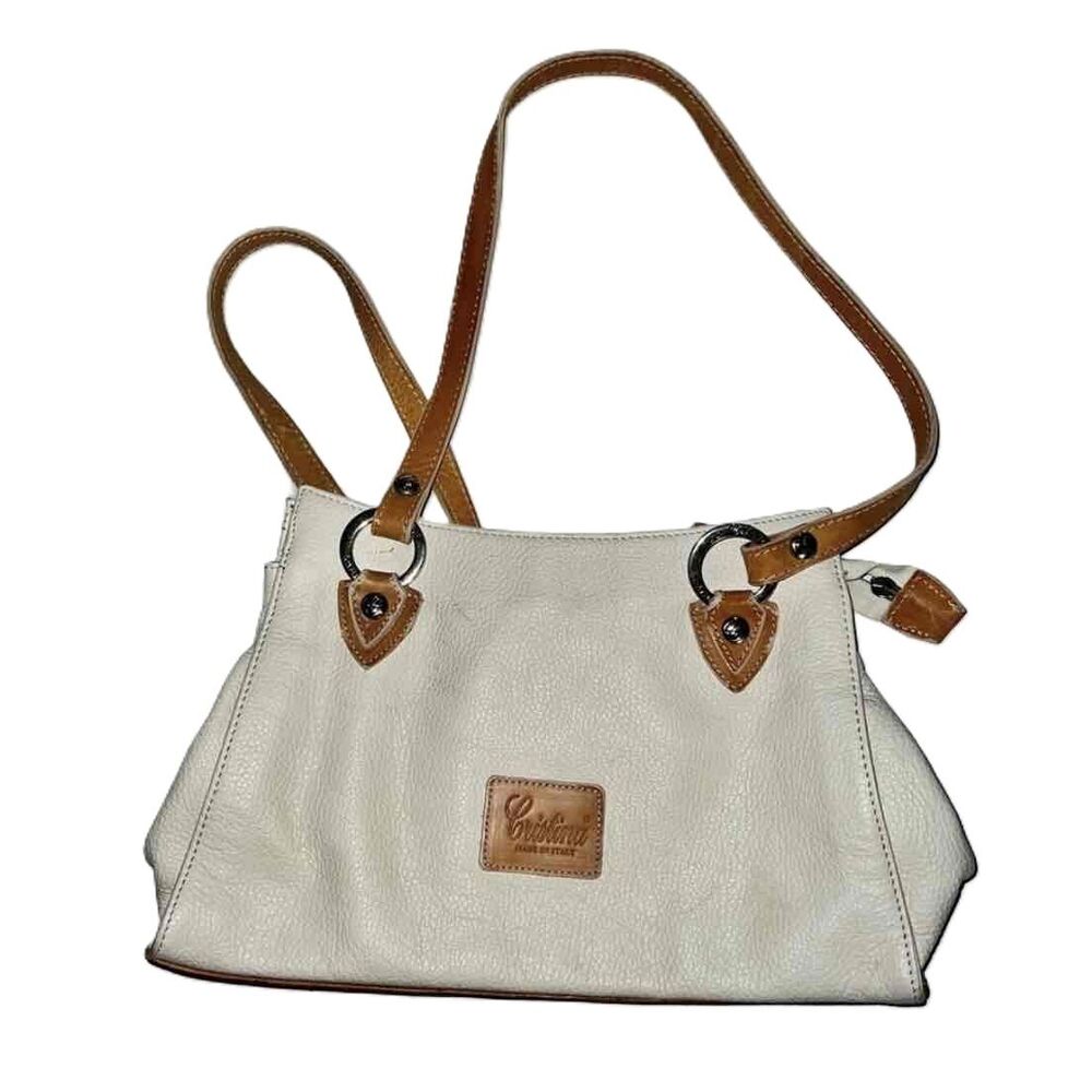 Cristina Italian Leather Handbag Two Tone Shoulder Straps Womens